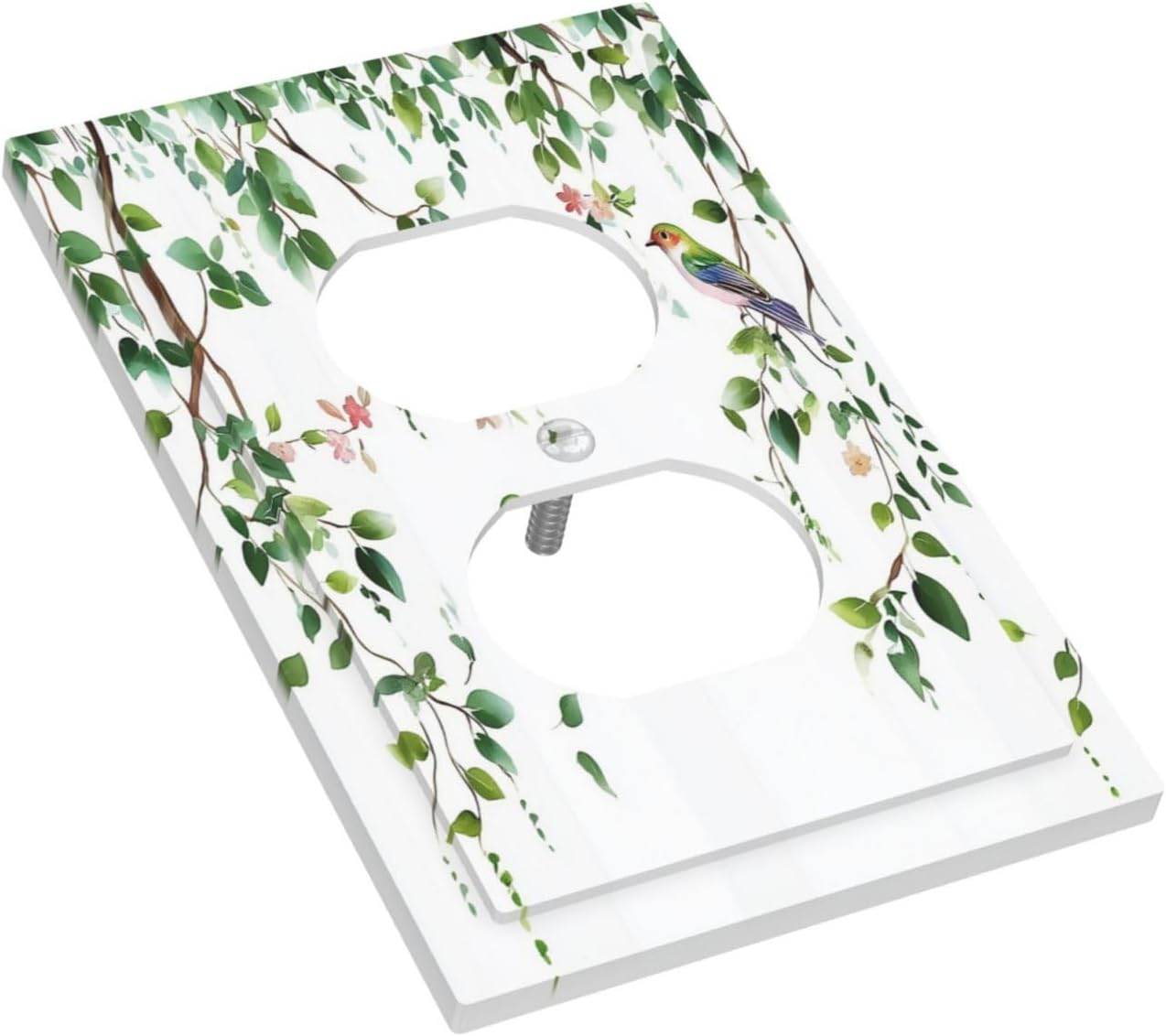 Outlet Covers Green Leaves Bird Eucalyptus Sage Plant 1 Gang Duplex Light Switch Cover Decorative Switch Plates Electrical Receptacle Faceplate Wall Plate For Bed Room Living Room