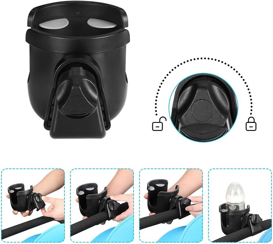 Accmor Stroller Cup Holder, Universal Cup Holder, Bike Cup Holder, 360° Rotatable Large Caliber Drinks Holder for Stroller, Bike, Wheelchair, Walker, Black