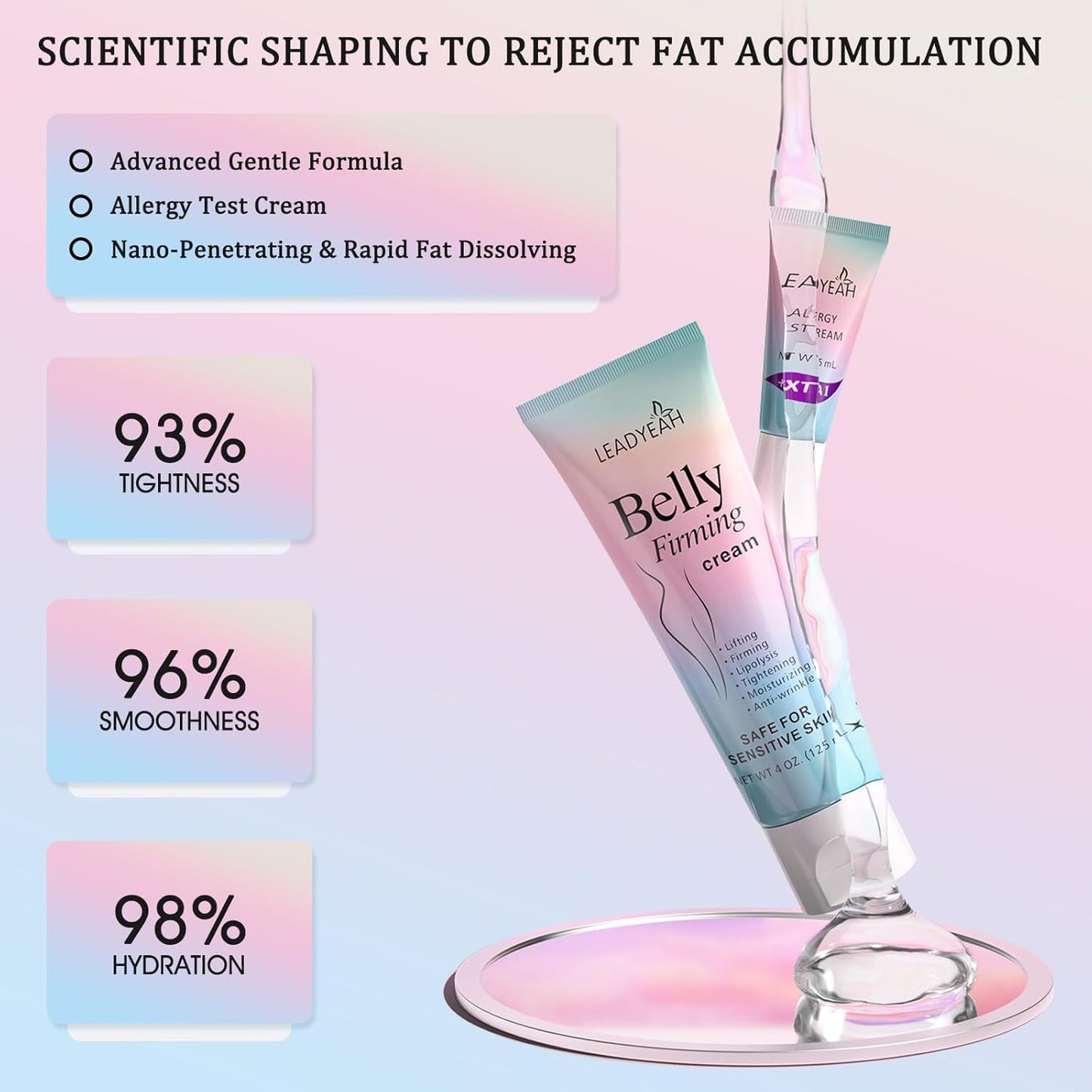 B Flat Belly Firming Cream - Moisturizing, Lifting, Firming for Stomach, Thighs and Butt, Body Lotion gift for Women and Men, 125 ML +5 ML