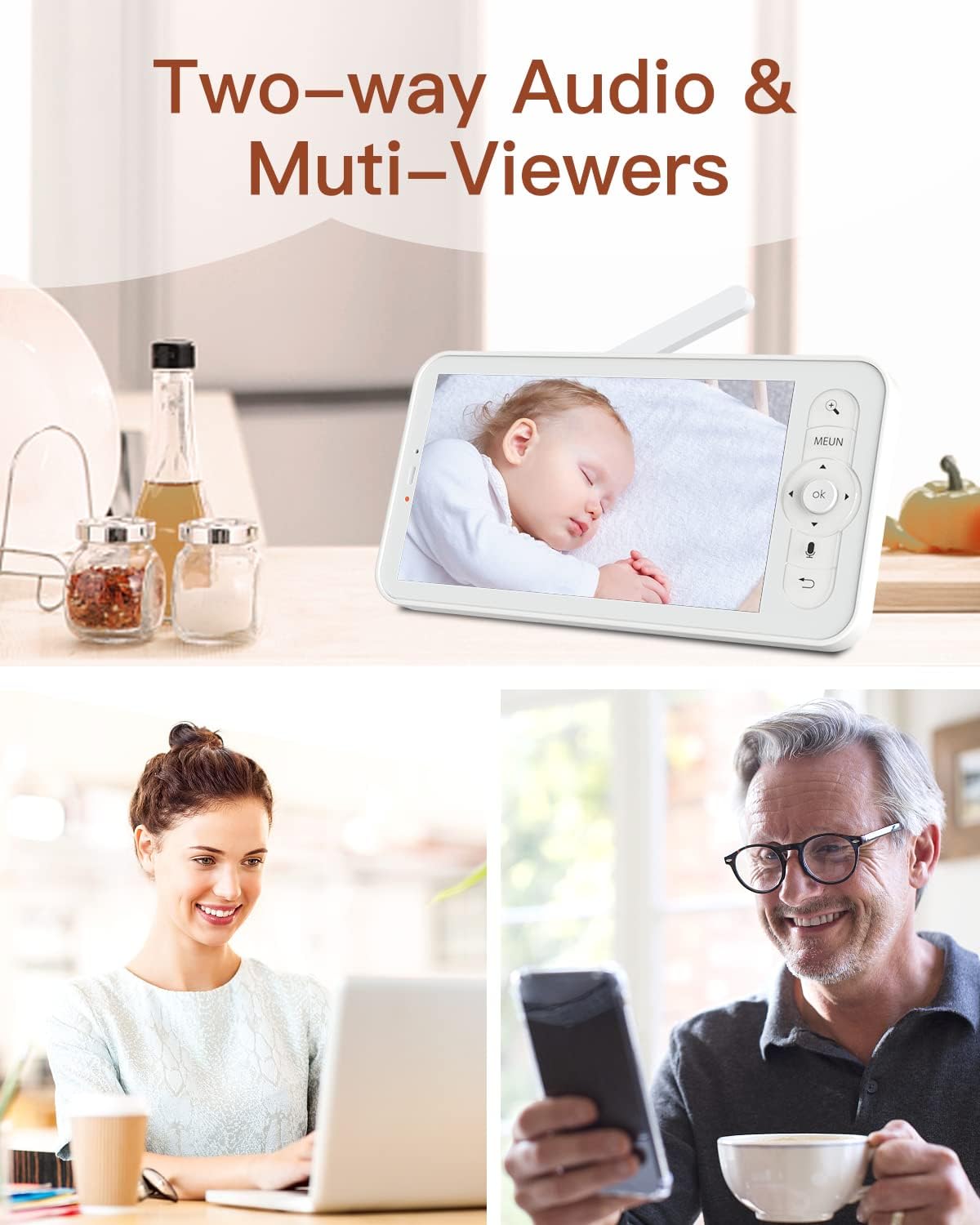 ARENTI Baby Monitor 2 Cameras, 2K Video Baby Camera with 5-Inch Upgraded Wireless Display, Super Night Vision, Lullabies, Cry & Motion Detection, Temp & Humidity Sensor, Two Way Audio