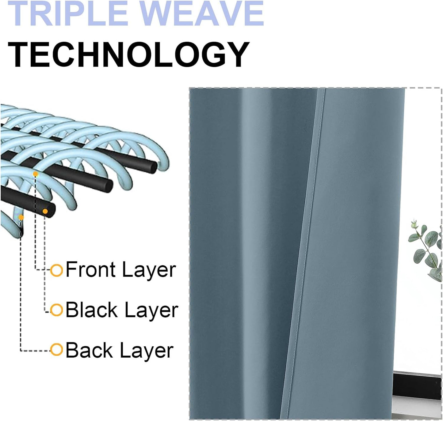 Simplebrand Ava Stone Blue Blackout Curtains for Bedroom 96 Inches Long 2 Panels, Thermal Insulated, Energy Saving Living Room Window Treatment Curtains Blackout Drapes, W50 x L96 Inch, Stone Blue