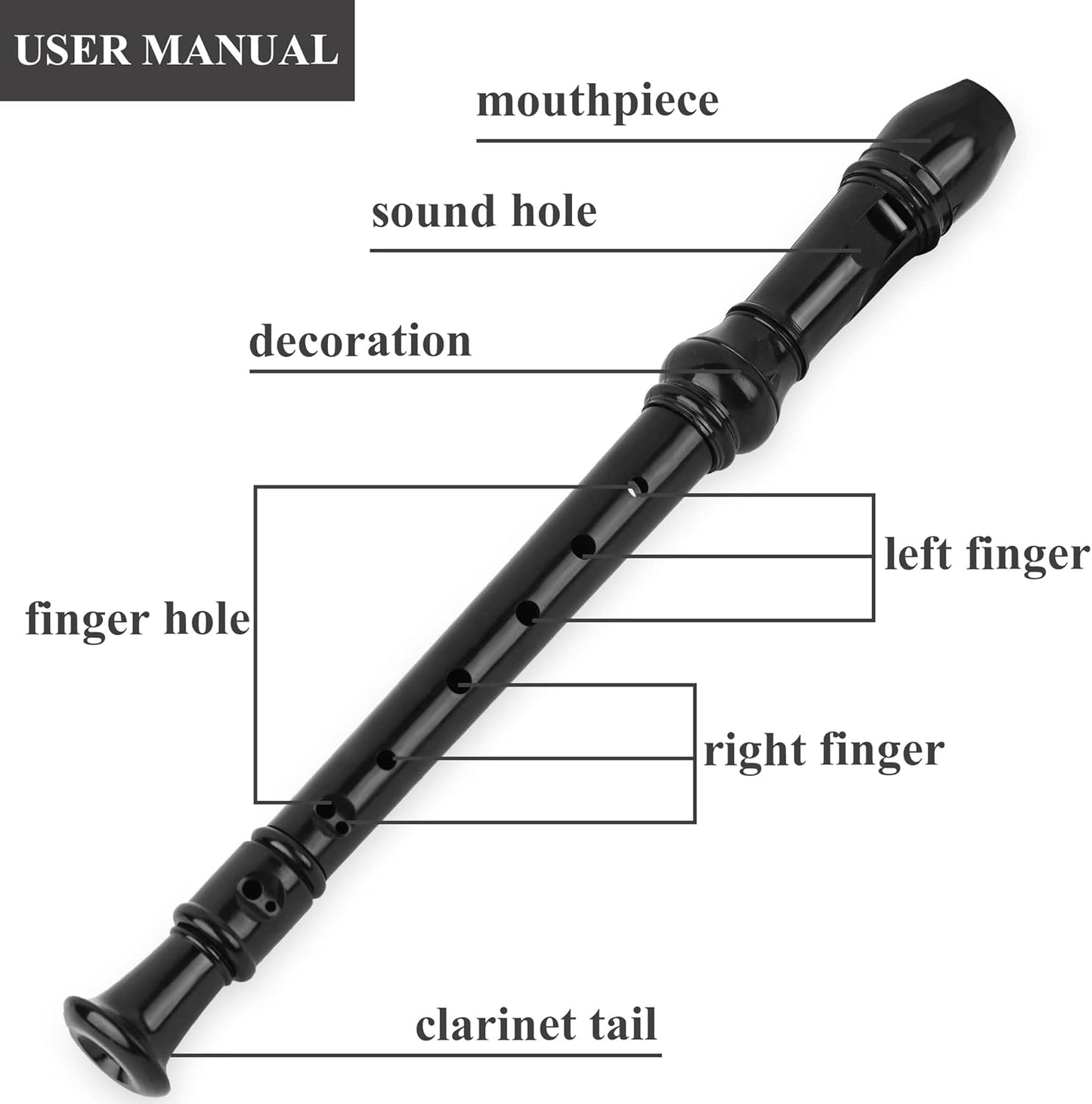 Recorder Instrument for Beginner Kids Adults,8-Hole Soprano Descant Recorder Music Flute with with Cleaning Rod & Leather Case For School Student Home Entertainment(2-Black Marble)