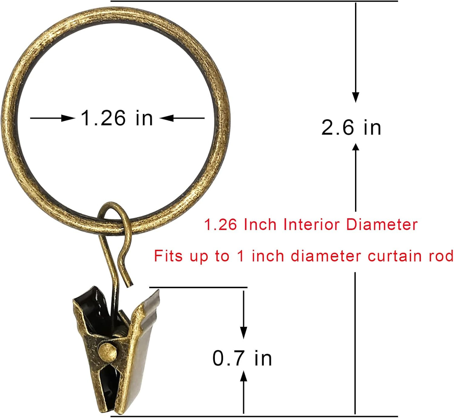 40 Pack Bronze Curtain Rings with Clips, Curtain Hooks Hangers Clip Rings for Hanging Drapes Bows Hat, Drapery Rings 1.26 in I D, Fits up to 1 in Diameter Curtain Rod.