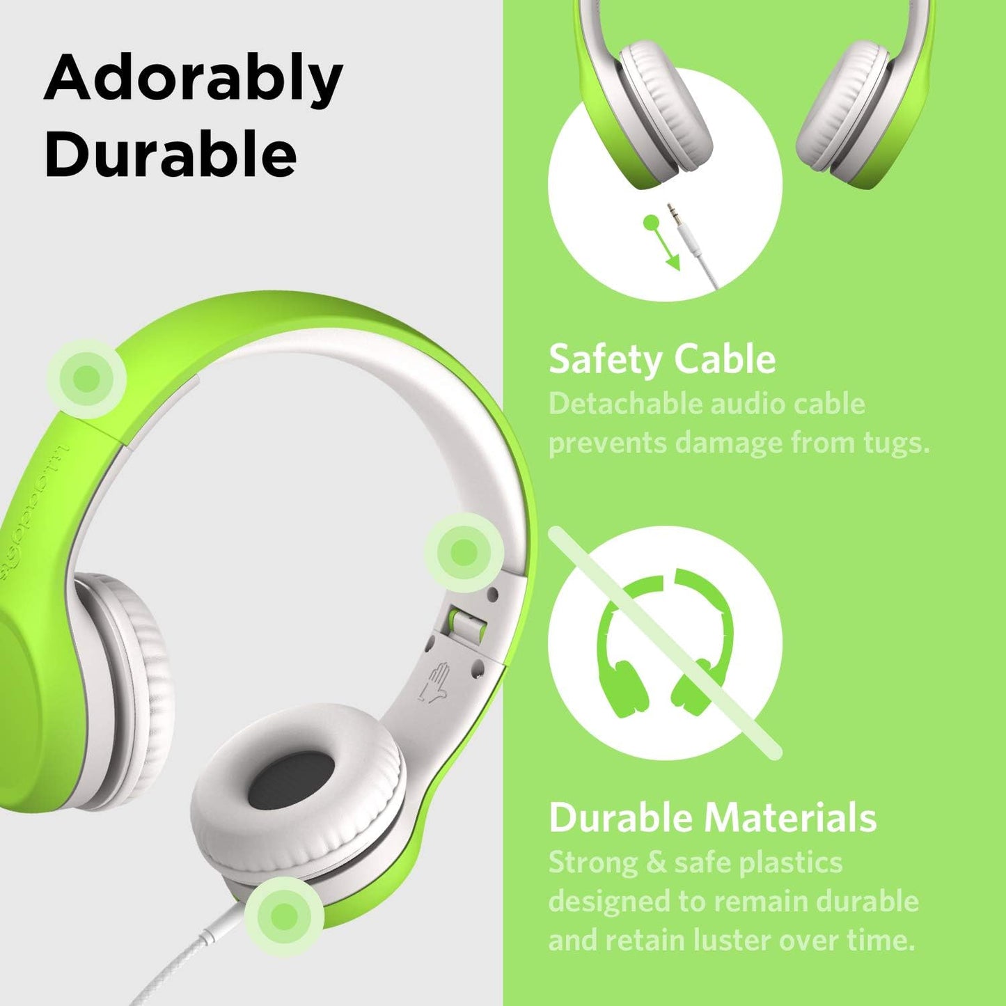 LilGadgets Connect+ Wired Kids Headphones for School with Mic, Volume Limited & Noise Reduction, On-Ear Headset with Cord, SharePort Technology for Multiple Kids & SoftTouch Padding, Green