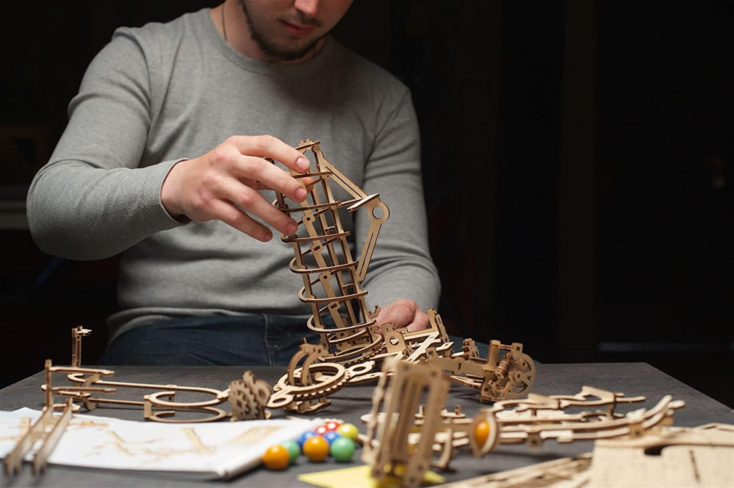 UGEARS Wooden 3D Puzzles for Adults - Wooden Marble Run Spiral Hoist Models for Adults to Build - Advanced Wooden 3D Puzzle Kit - Mechanical Model Wooden Puzzles for Hobbyists - 266 Pcs