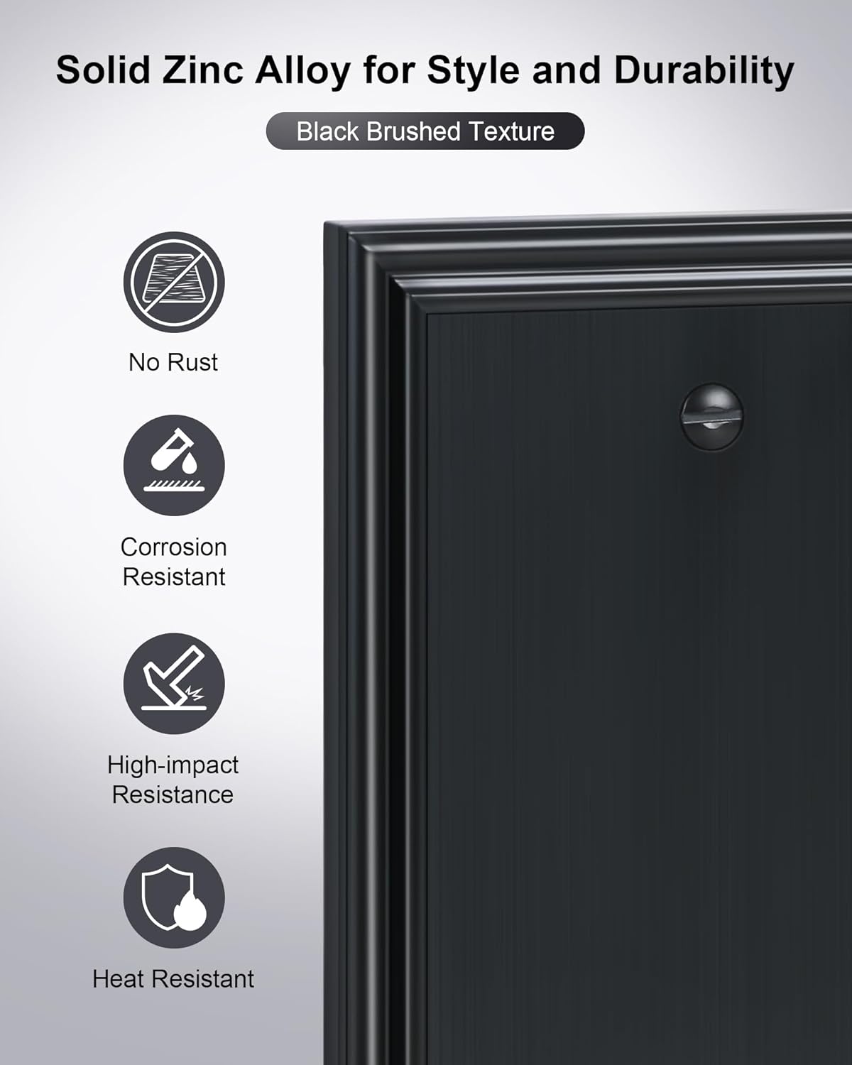 2-Pack Single Blank Wall Plates, Durable Solid Zinc Alloy Blank Outlet Covers, Decorative Black Wall Plate Cover for Unused Outlets/Switches, Corrosion Resistant