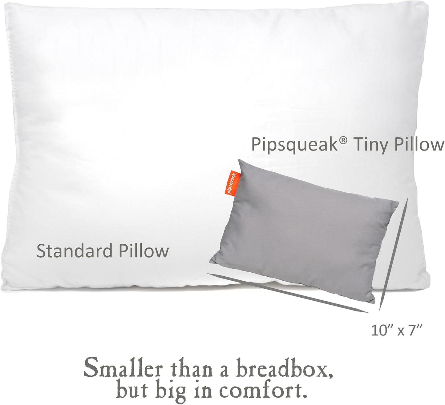 Pipsqueak Small Pillow - Mini 11 x 7 inches - Tiny Pillow for Travel, Dogs, Toddlers, Kids, Lumbar, Knees and Neck - Gray