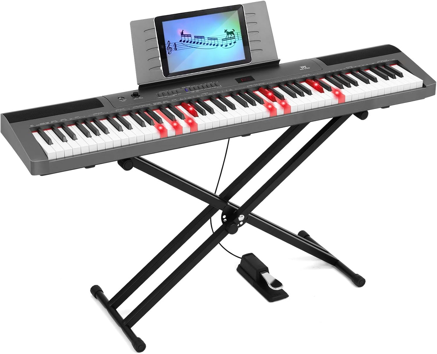 MUSTAR Digital Piano 88 Key Semi Weighted for Beginners, 88 Key Weighted Keyboard Piano with Stand, Full Size Electric Piano Keyboard 88 Keys, Build-in Speakers, Sustain Pedal (Gray-Light Up)