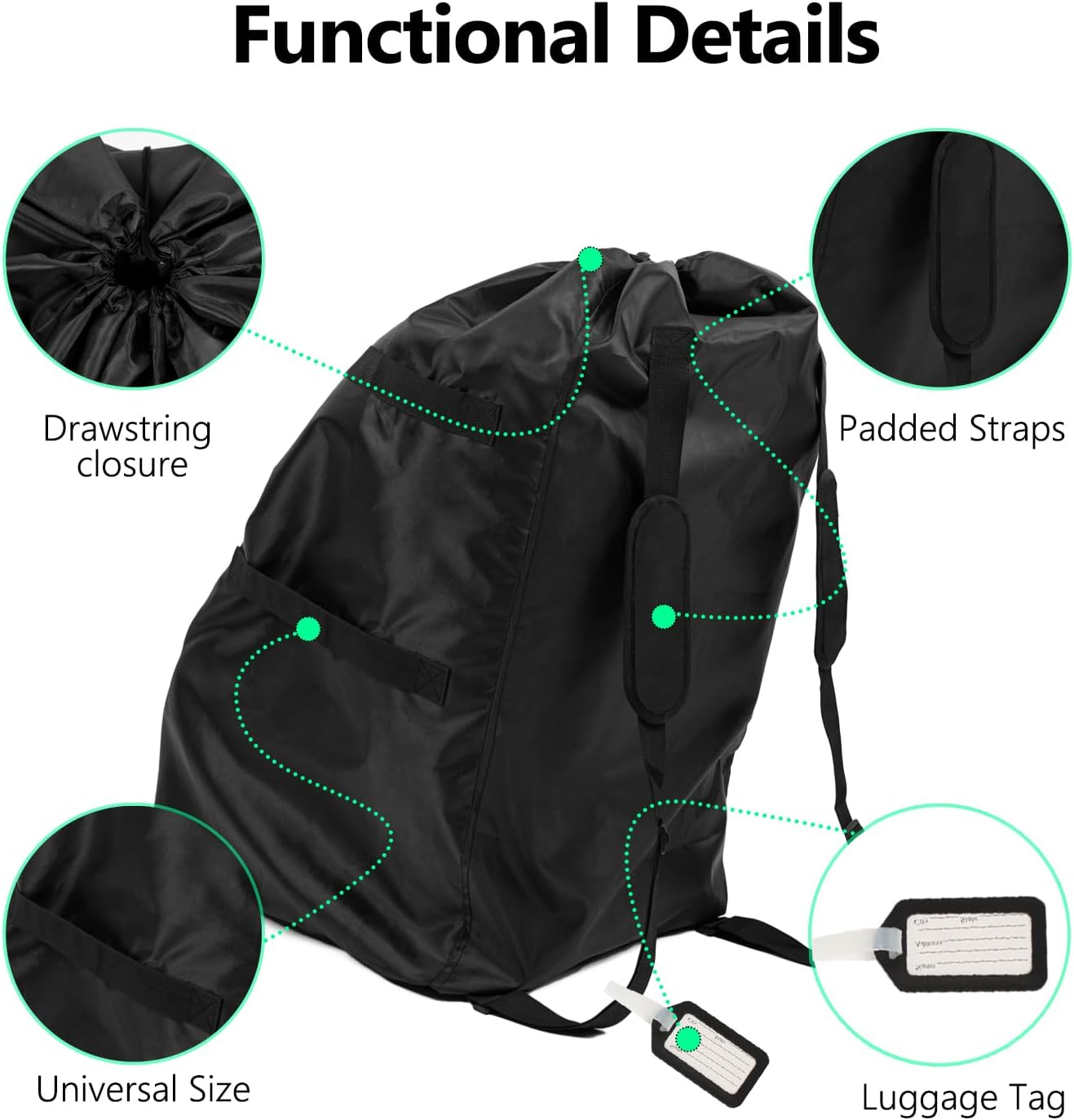 elaia Car Seat Travel Bag for Airplane, Waterproof Wearable with Straps, Large Capacity Padded Car Seat Check Bag, Perfect for Air Travel, Family Vacations, and Parents with Infants