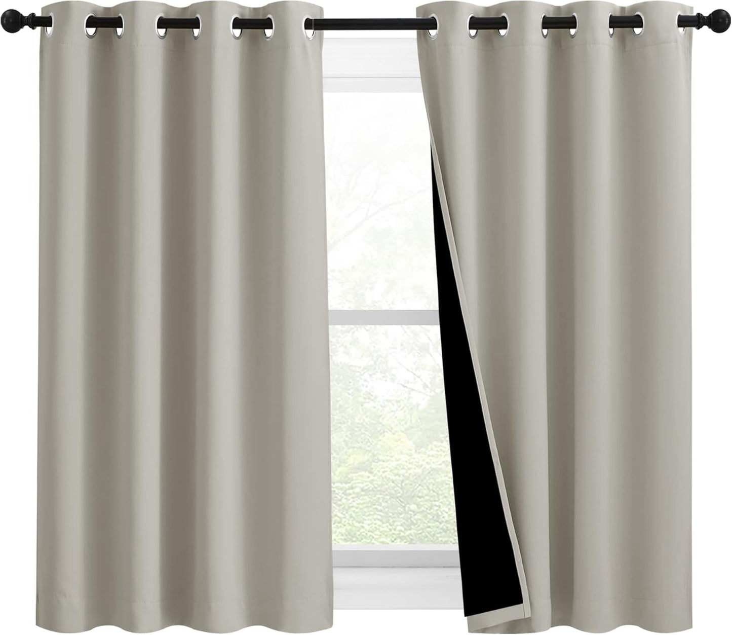 NICETOWN 100% Blackout Curtains 54 inches Long, Double-Deck Completely Blackout Window Treatment Thermal Insulated Lined Drapes for Small Window (Natural, 1 Pair, 46 inches Width Each Panel)