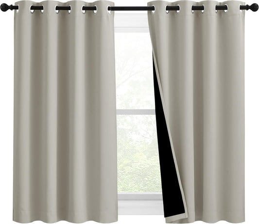NICETOWN 100% Blackout Curtains 54 inches Long, Double-Deck Completely Blackout Window Treatment Thermal Insulated Lined Drapes for Small Window (Natural, 1 Pair, 46 inches Width Each Panel)