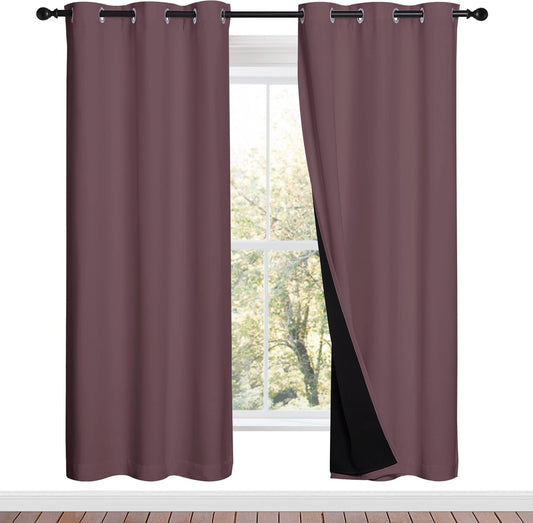 NICETOWN 100% Blackout Window Curtain Panels, Full Light Blocking Drapes with Black Liner for Nursery, 72-inch Drop Thermal Insulated Draperies (Dry Rose, 2 Pieces, 42-inch Wide Per Panel)
