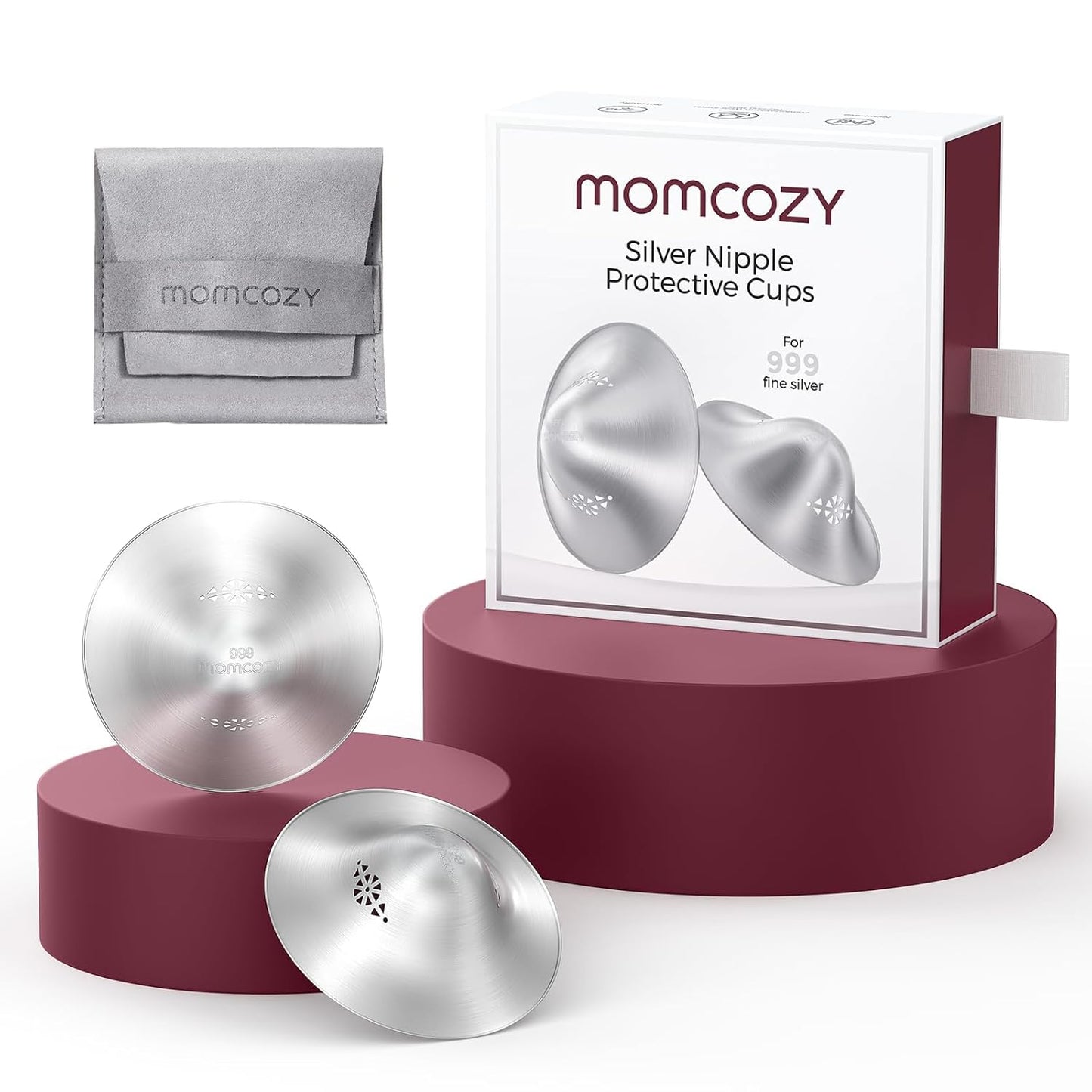 Momcozy 999 Silver Nursing Cups Original Perforated Breathable Design, 999 Silver Nipple Cover for Breastfeeding Essential,Nipple Shield for Nursing Newborn, Metal Nipple Shields, Regular Size