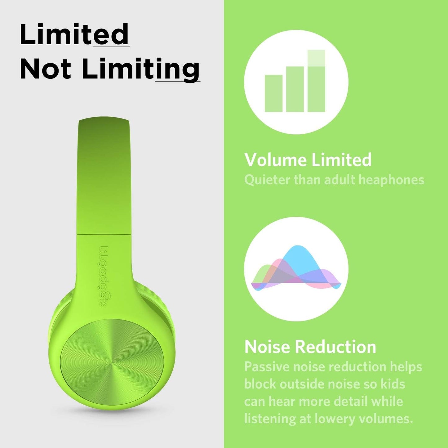 LilGadgets Connect+ Pro Wired Kids Headphones for School w/Microphone, Volume Limiting & Noise Reduction Over-Ear Headset w/Cord, SharePort Technology & SoftTouch Padding, Green Headphones for Kids