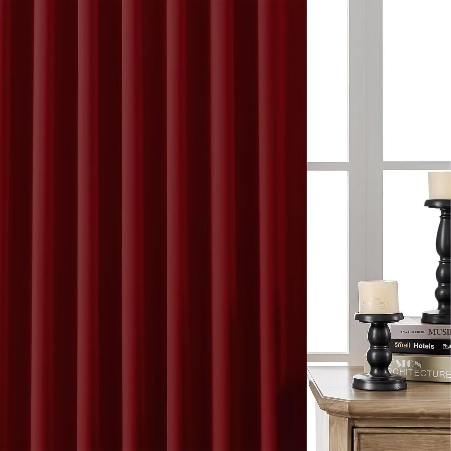 Joydeco 90 Inch Blackout Curtains for Bedroom, Thermal Insulated Black Out Curtains, Room Darkening Drapes for Living Room Window Rod Pocket Back Tab (W52 x L90 Inch, Burgundy Red)