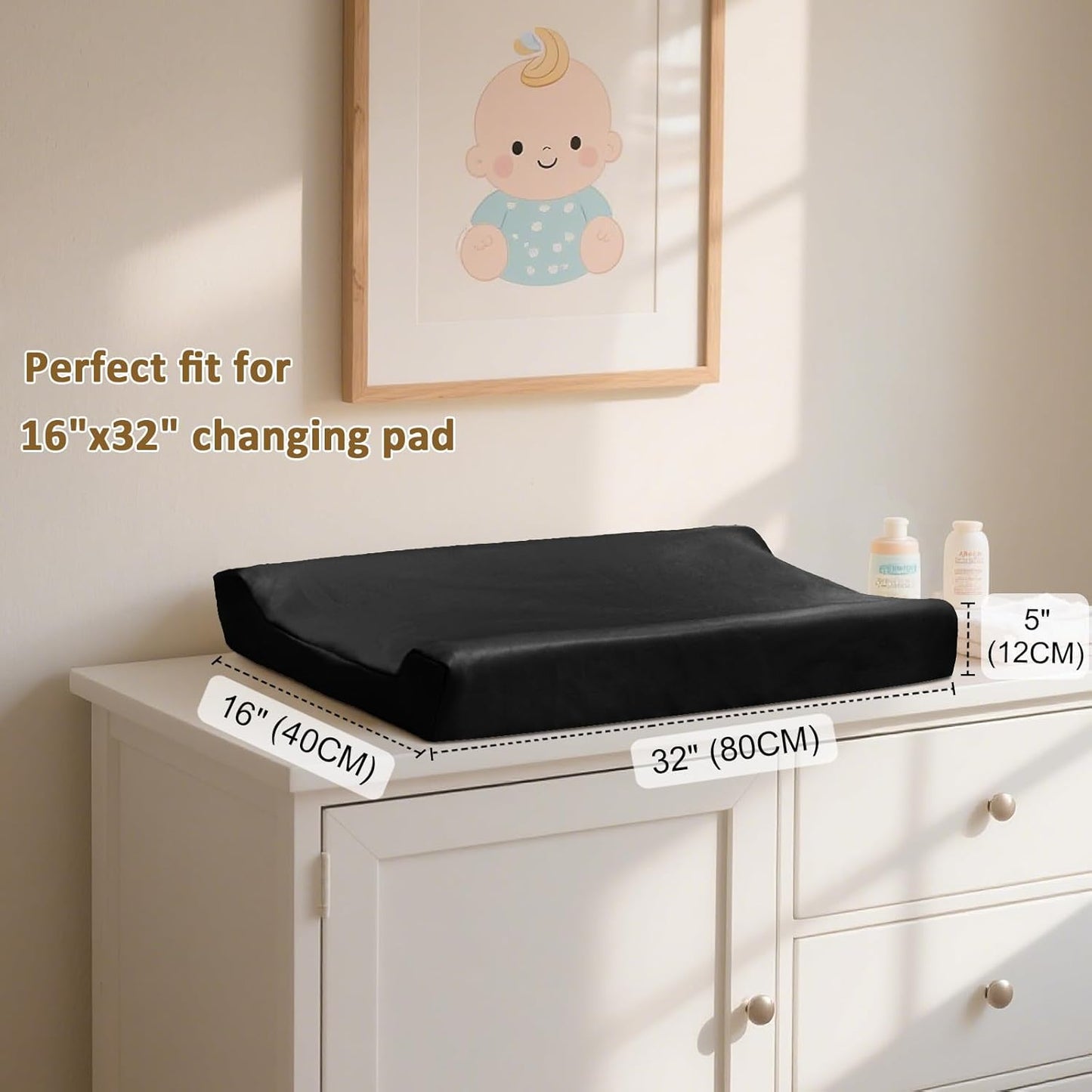 Owlowla Changing Pad Cover,Waterproof Changing Pad Covers-Soft Leather Diaper Changing Table Cover,Fits Standard Changing Pads for Baby Boy Girl（Black）