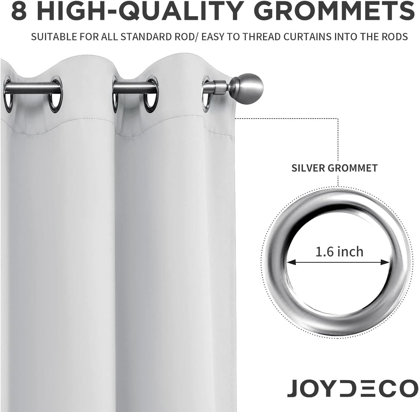 Joydeco White Curtains 108 Inches Long 2 Panels Set, Thermal Insulated Long Curtains& Drapes 2 Burg, Room Darkening Grommet Drapes for Living Room Bedroom Window (W52 x L108 Inch, Greyish White)