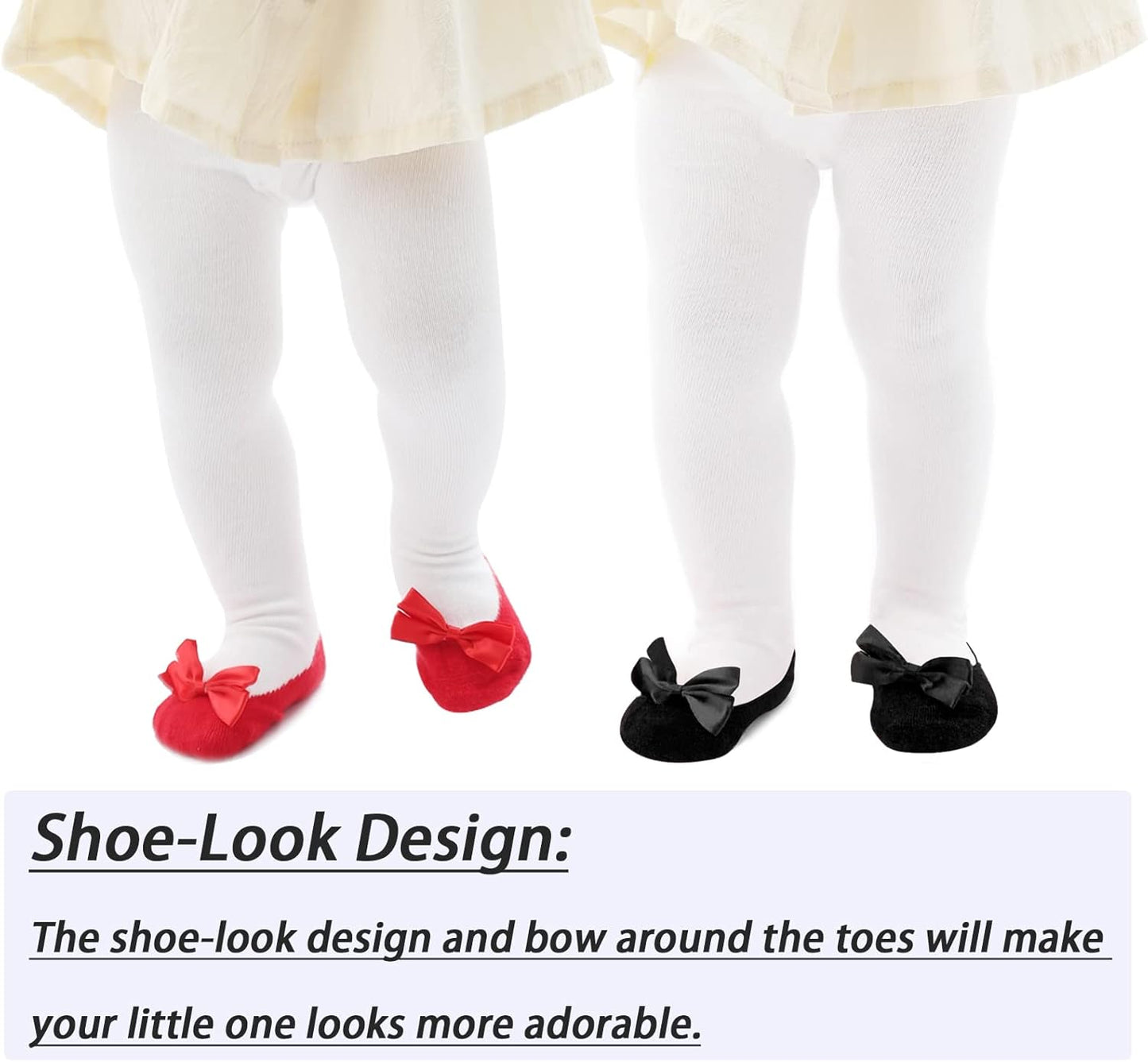 Mini angel Baby Tights Non Slip Baby Girl Tights Plain/Shoe-Look Leggings Seamless Pantyhose Warm Cotton Leggings Non-Skid