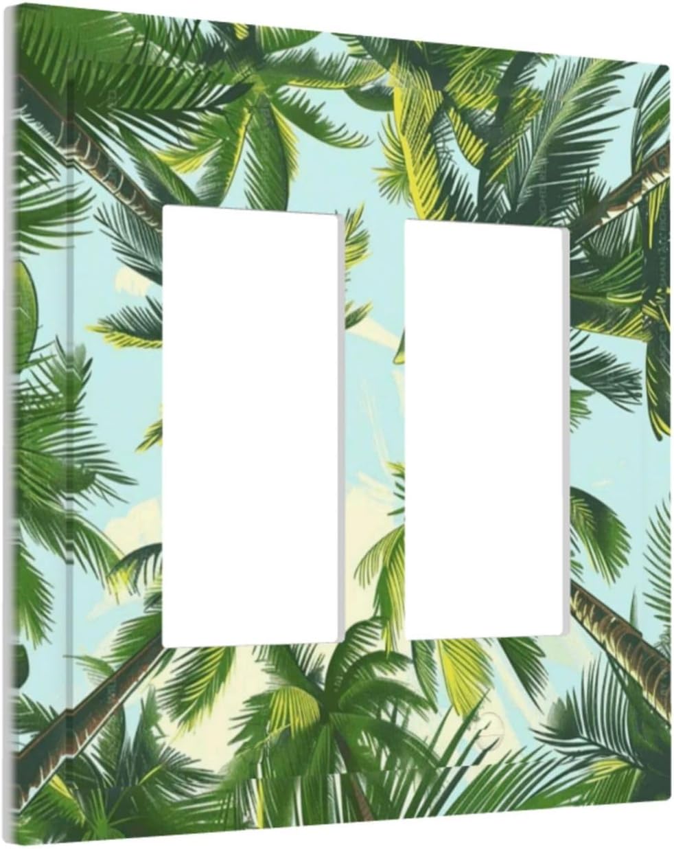 Summer Sky Coconut Palms Trees Green Plants Leaf Decorative Outlet Covers 2 Gang Double GFCI Rocker Electrical Wall Panels Light Switch Cover Plate for Bed Room Living Room Decor
