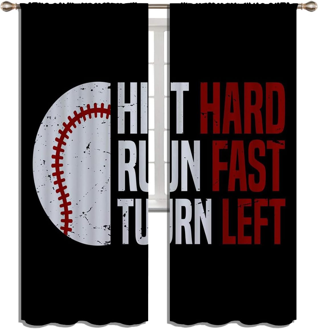 Baseball Blackout Curtains for Boy Girl Room Darkening Decor,Sport Theme Red and White Motto Dark Bedroom Living Room Home Rod Pocket Thermal Insulated Window Curtain/Drapes Panel,84x72 Inch…