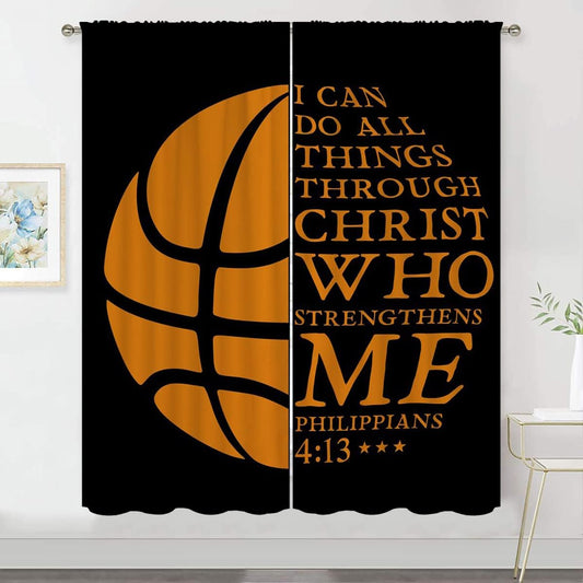Basketball Blackout Curtains for Boy Girl Room Darkening Decor,Sport Theme and Motto Dark Background Bedroom Living Room Home Rod Pocket Thermal Insulated Window Curtain/Drapes Panel,42x45 Inch…