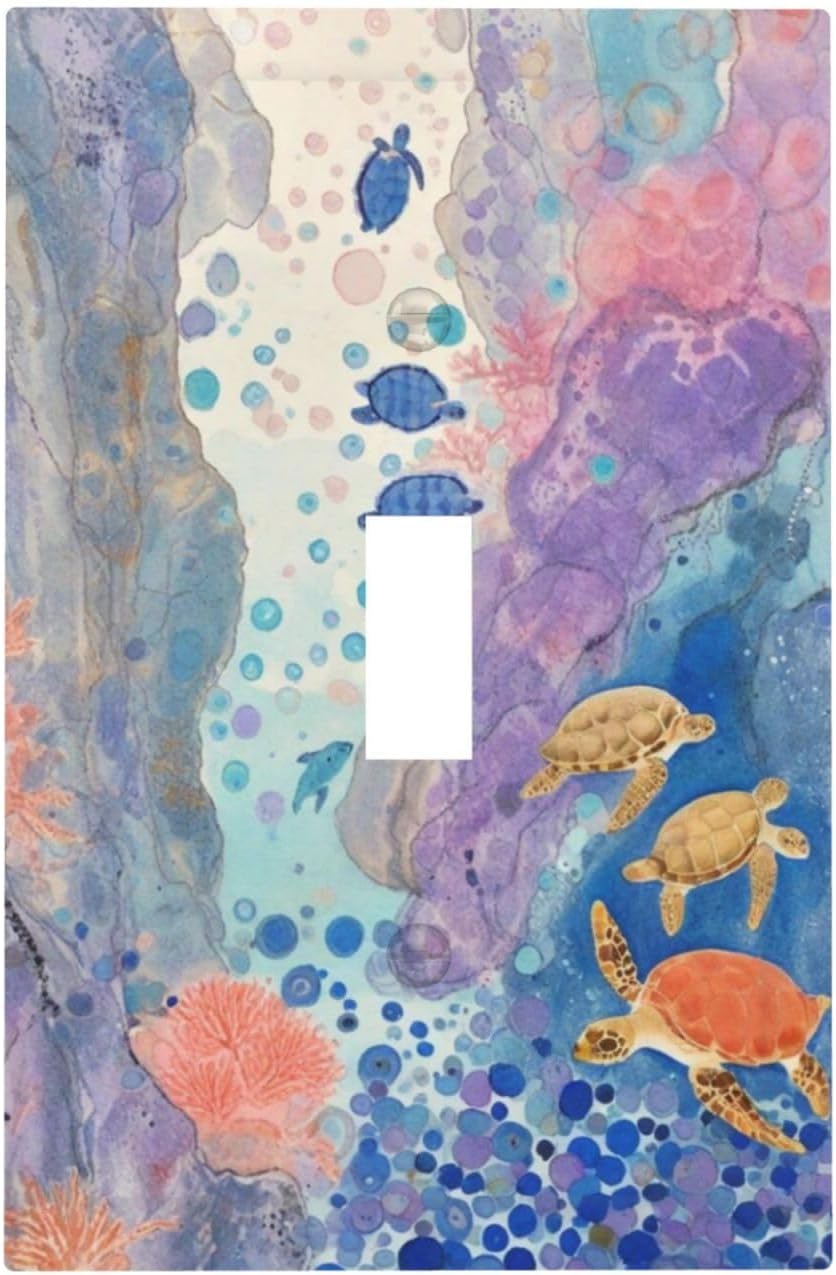 Turtle Coral Fish Watercolor Colorful Underwater World Decorative Light Switch Cover 1 Gang Single Toggle Device Electrical Faceplate Switchplates Decorator Outlet Wall Plate for Kids Room Home Decor