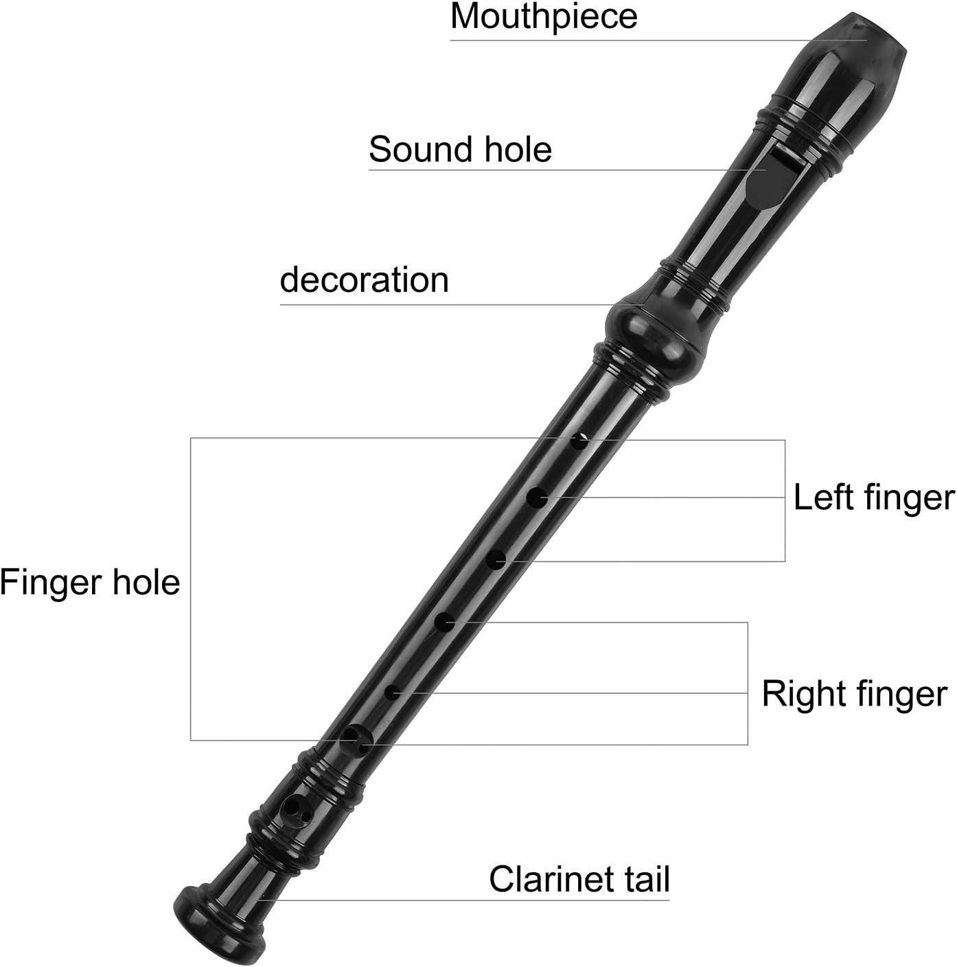 Soprano Recorder Descant Flauta Recorder 8 Hole ABS Clarinet German Style Treble flute C Key With Fingering Chart Instructions with Cleaning Rod Bag