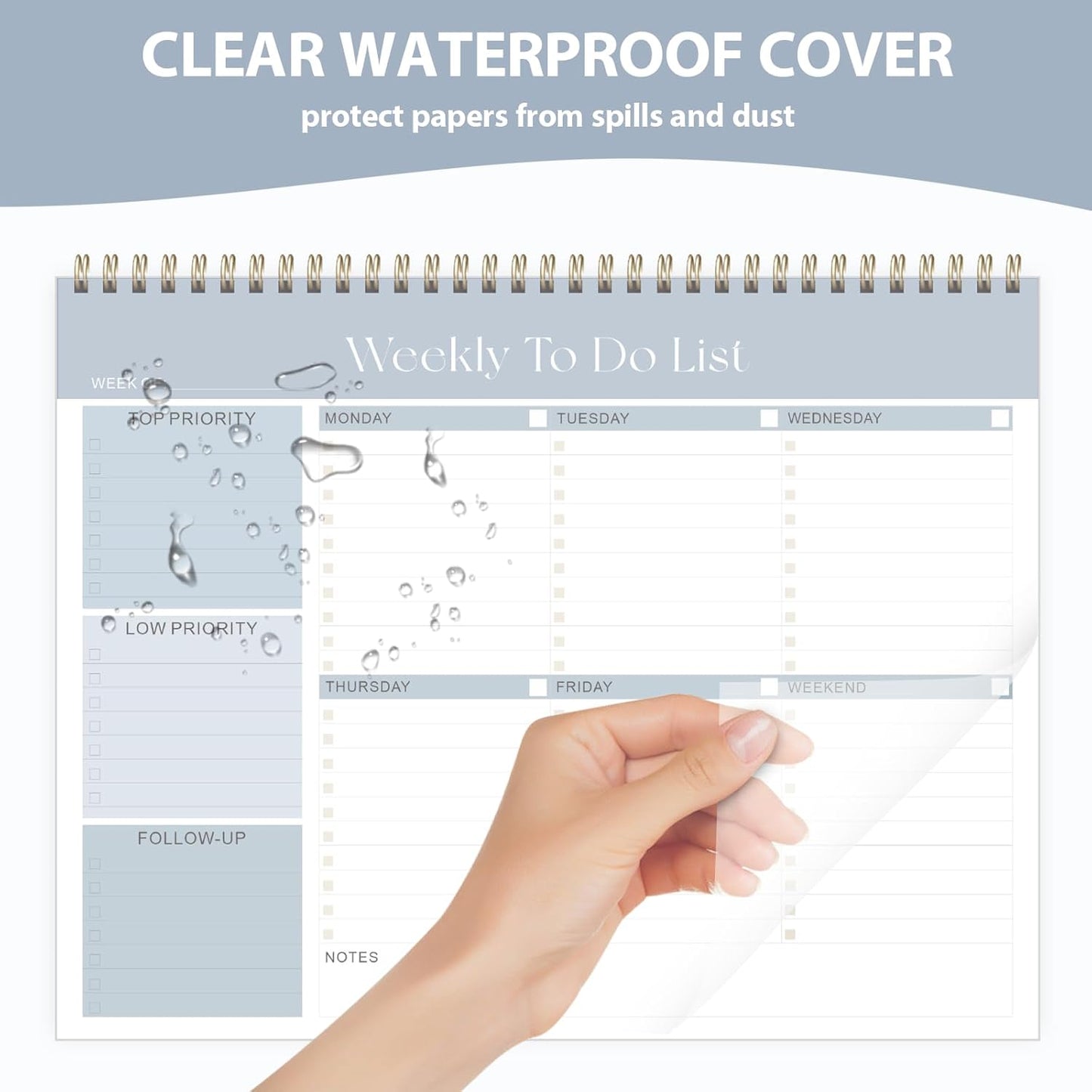 Weekly To Do List Notepad, Undated Planner with 52 Sheets (8.5''x11''), Desk Weekly Planner for Women & Man, Home School & Work (B-Blue)