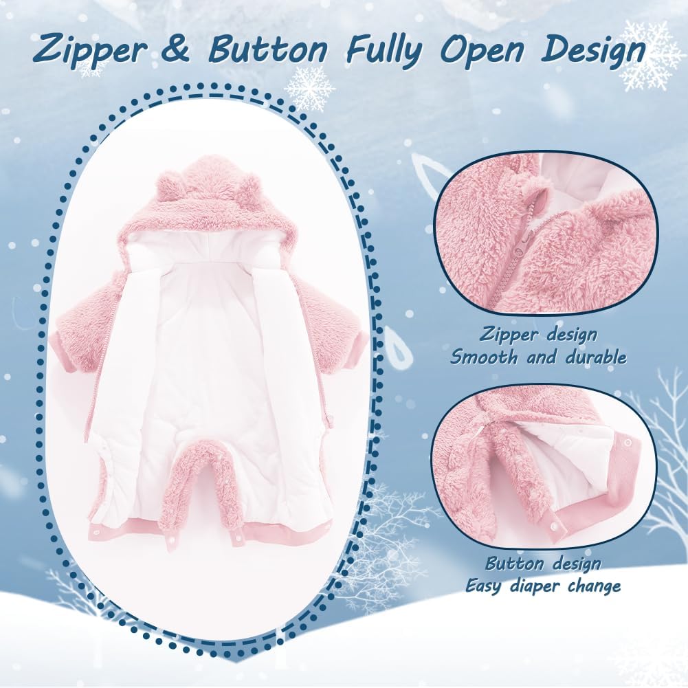 Newborn Baby Bear Outfit Suit Girls Boys Fleece Jumpsuit Romper Hooded Winter Snowsuit Clothes