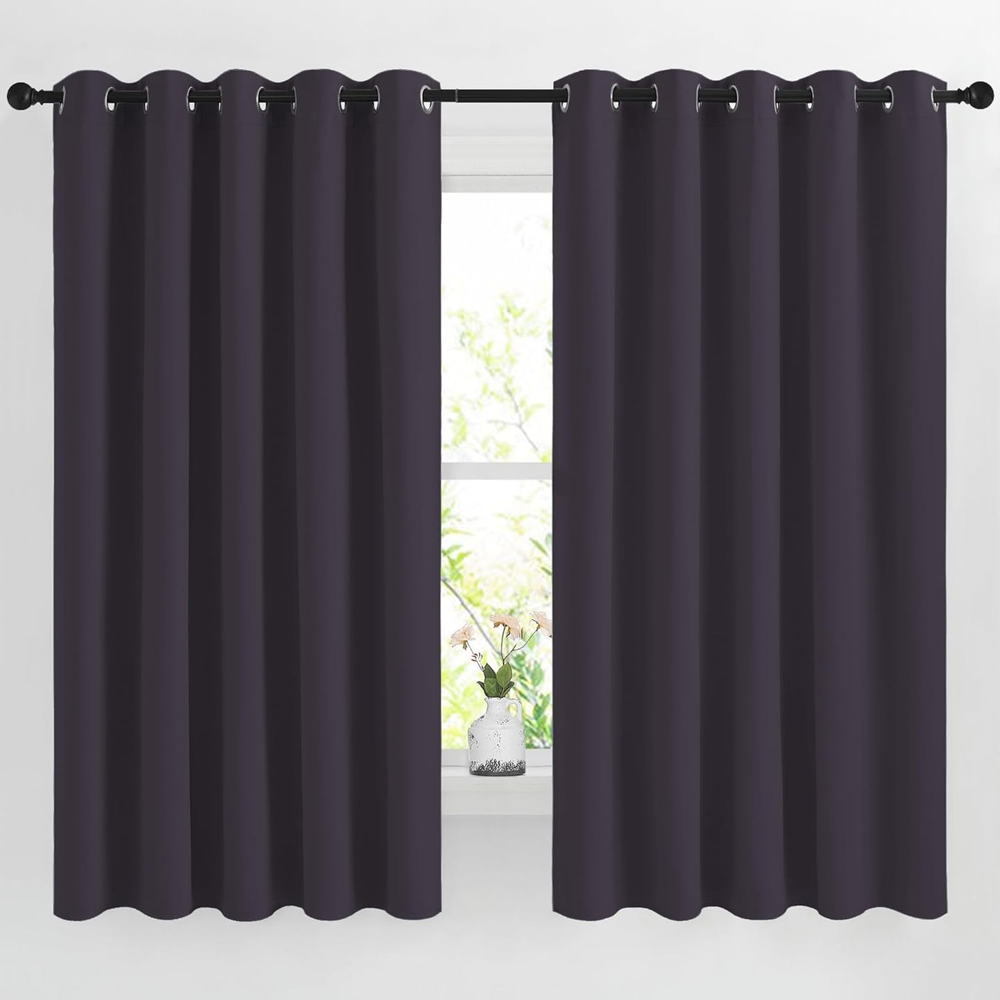 NICETOWN Blackout Bedroom Curtains 66 inches Long, Grommet Room Darkening Thermal Insulated Window Treatments for Home Office/Kids Room, Greyish Purple, 2 Panels, W66 x L66