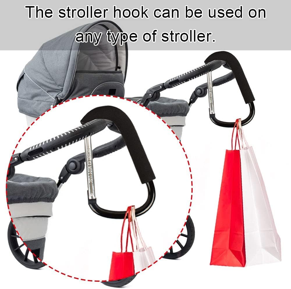 BeiLan Stroller Hooks: 6.3"" D Shape Large Buggy Carabiner Hook - Pram Pushchair Stroller Clip - Shopping Accessories Bag Holder Hook - Stroller Accessories for Mommy(3Packs)