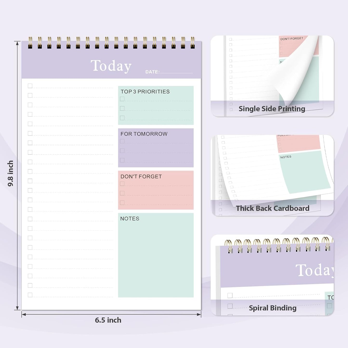 Weekly To Do List Notepad, Undated Planner with 52 Sheets (8.5''x11''), Desk Weekly Planner for Women & Man, Home School & Work (G-Lilac)