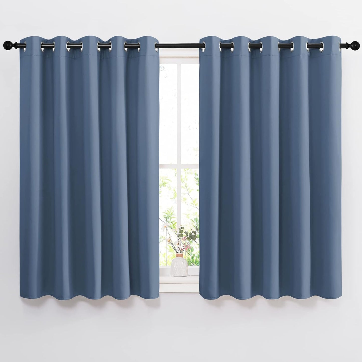 NICETOWN Bedroom Blackout Curtains and Drapes 54" L - Window Treatment Thermal Insulated Solid Grommet Blackout Draperies for Home Office (Stone Blue, 2 Panels=132" Wide)