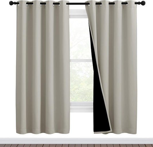 NICETOWN 100% Blackout Window Curtain Panels, Full Light Blocking Drapes with Black Liner for Nursery, 72-inch Drop Thermal Insulated Draperies (Natural, 2 Pieces, 46-inch Wide Per Panel)