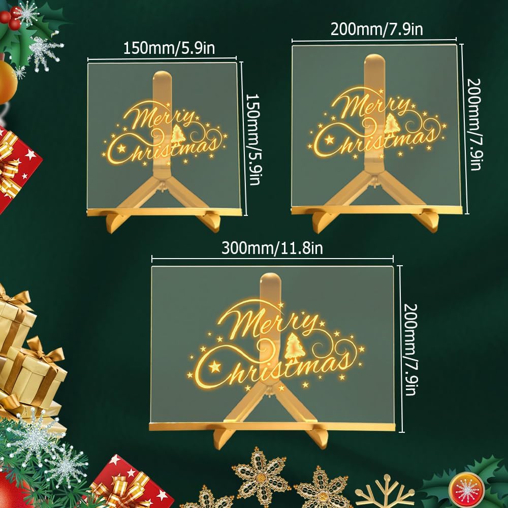 LED Note Board with Colorful, Lighted Acrylic Dry Erase Board, Adjustable Stand and 7 Pens (7.9' X 7.9')