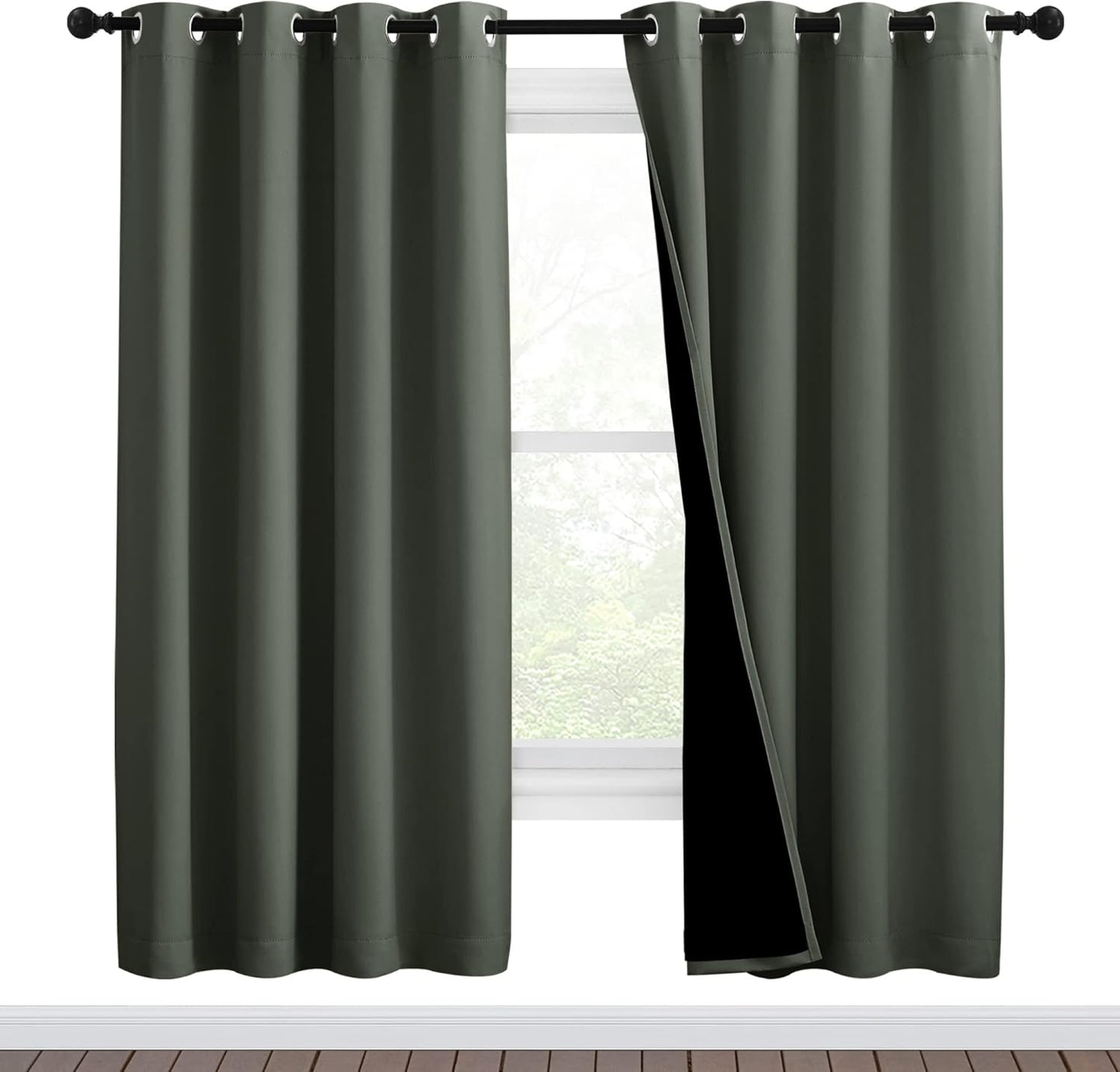NICETOWN 100% Blackout Window Curtain Panels, Full Light Blocking Drapes with Black Liner for Nursery, 72-inch Drop Thermal Insulated Draperies (Dark Mallard, 2 Pieces, 46-inch Wide Per Panel)