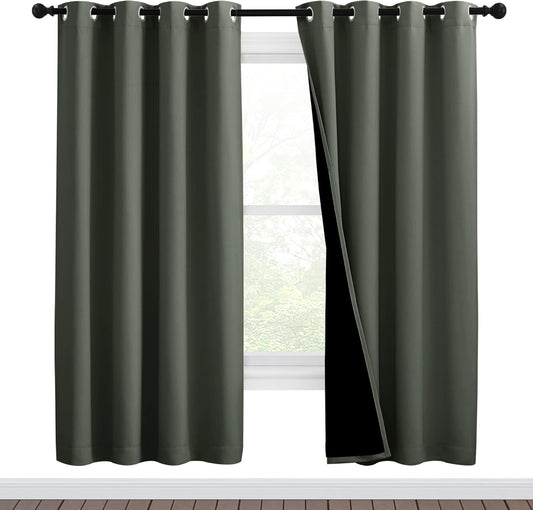 NICETOWN 100% Blackout Window Curtain Panels, Full Light Blocking Drapes with Black Liner for Nursery, 72-inch Drop Thermal Insulated Draperies (Dark Mallard, 2 Pieces, 46-inch Wide Per Panel)