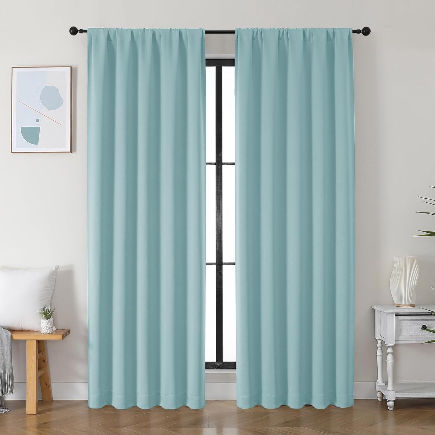 Simplebrand Ava Aqua Blackout Curtains for Bedroom 84 Inch Length 2 Panels Set, Solid Thermal Insulated Privacy Living Room Window Treatment Curtains Blackout Drapes, W50 x L84 Inch, Aqua