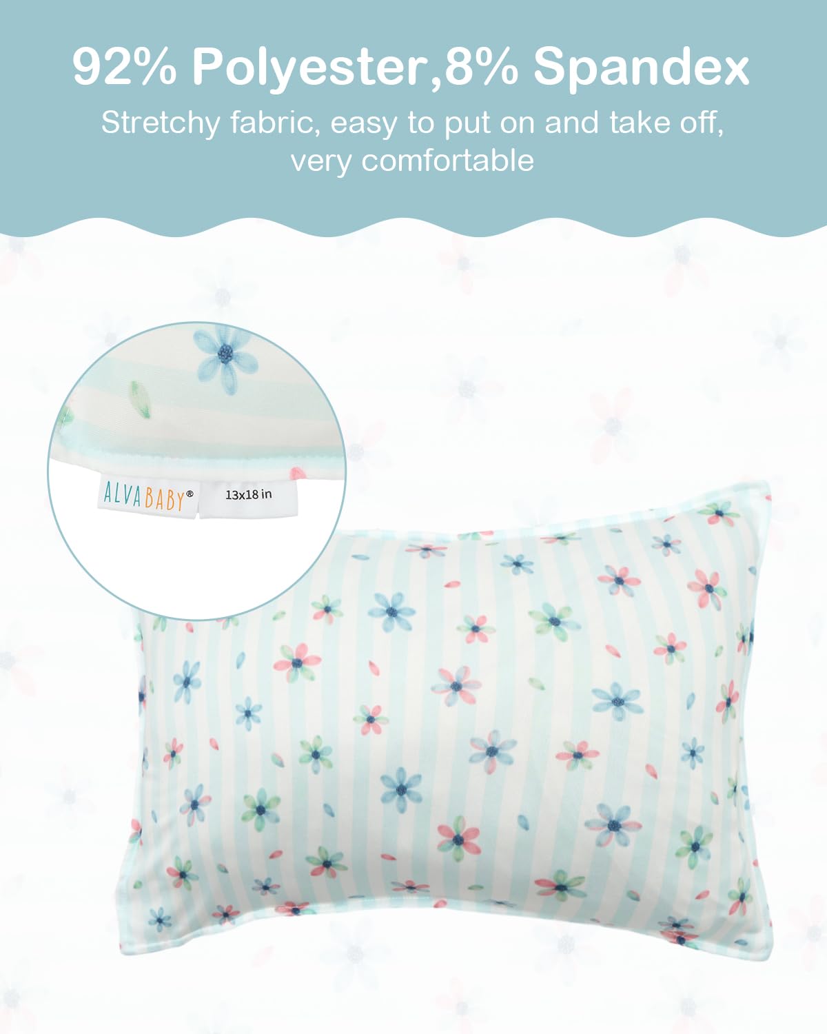 ALVABABY Toddler Pillowcases Stretchy Soft Kids Pillow Cover 2 Pack Fit 13"x 18" or 12"x16" Envelope for Girl Boy Sleepy Travel 2TPE28A