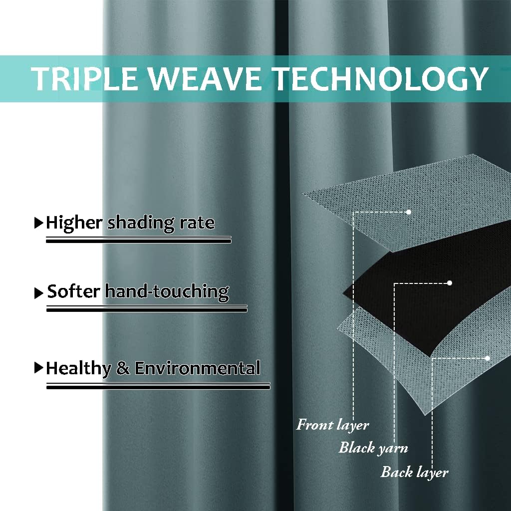 NICETOWN Full Shading Cold Blocking Curtains for Windows, Super Heavy-Duty Black Lined Blackout Curtains for Bedroom, Privacy Assured Window Treatment (Aqua, Pack of 2, 62 inches W x 95 inches L)