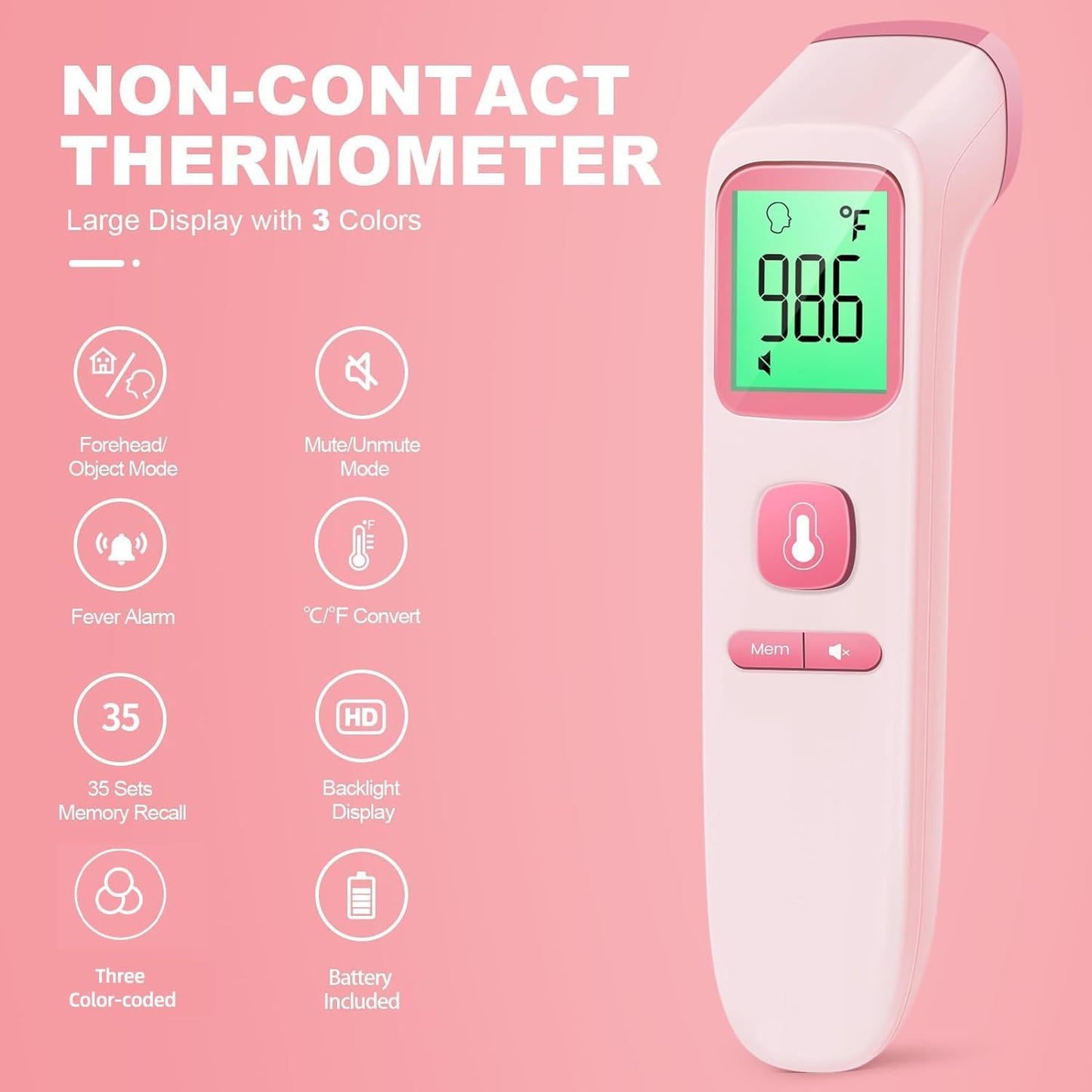 No-Touch Thermometer for Adults and Kids, Digital Accurate Baby Thermometer with Fever Alarm, 1 Second Fast Result, Easy to use, 2 in 1 Mode