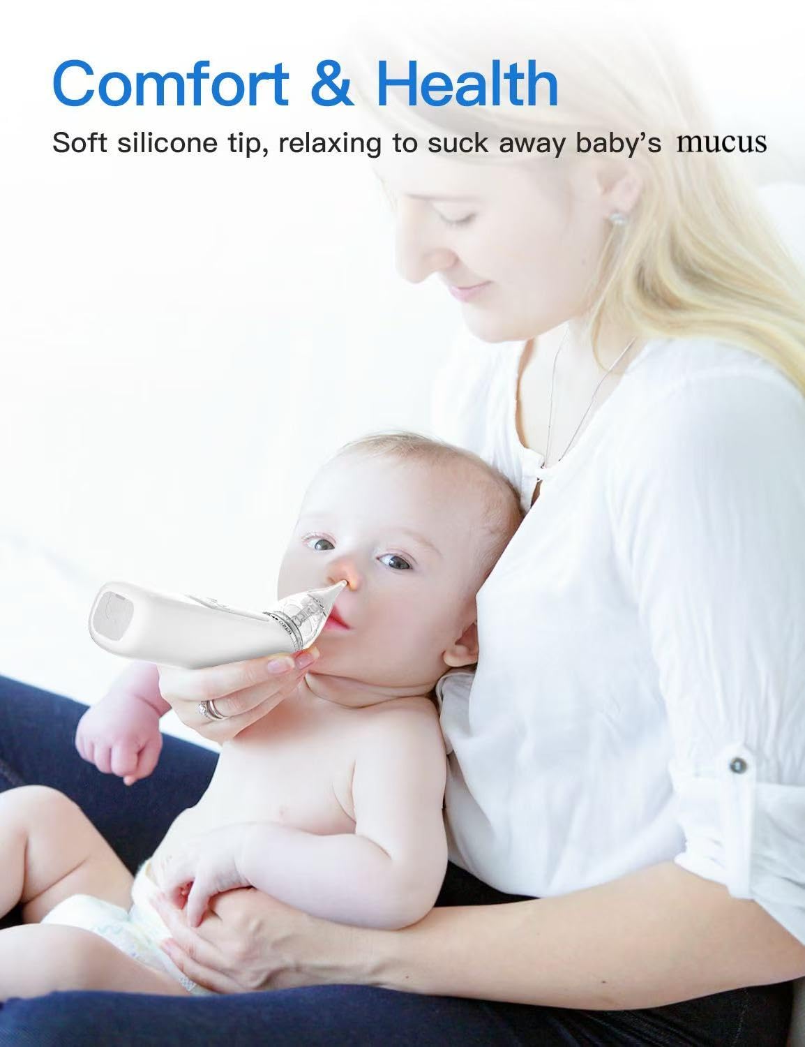 Baby Nasal Aspirator, Electric Nose Sucker with 5 Levels Suction, Soothing Light & Nursery Rhymes (White)