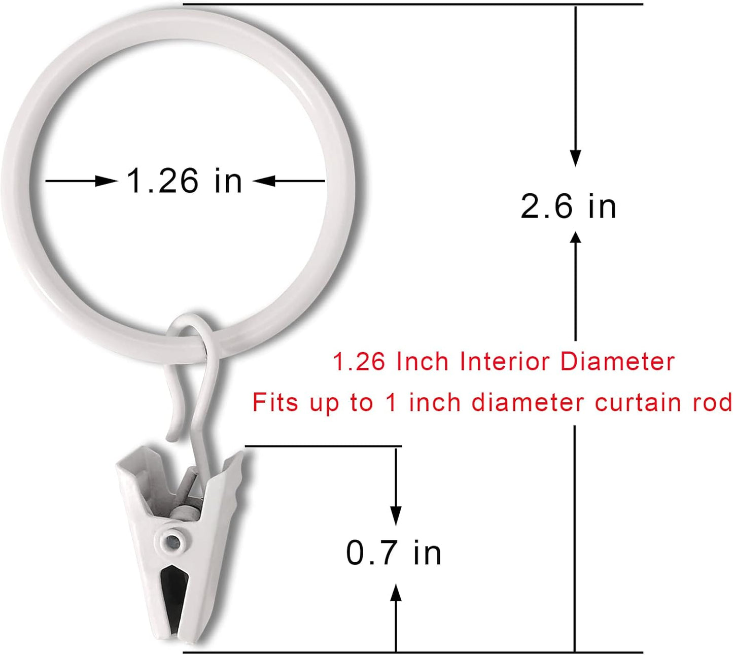 40 Pack White Curtain Rings with Clips, Curtain Hooks Hangers Clip Rings for Hanging Drapes Bows Hat, Drapery Rings 1.26 in I D, Fits up to 1 in Diameter Curtain Rod.