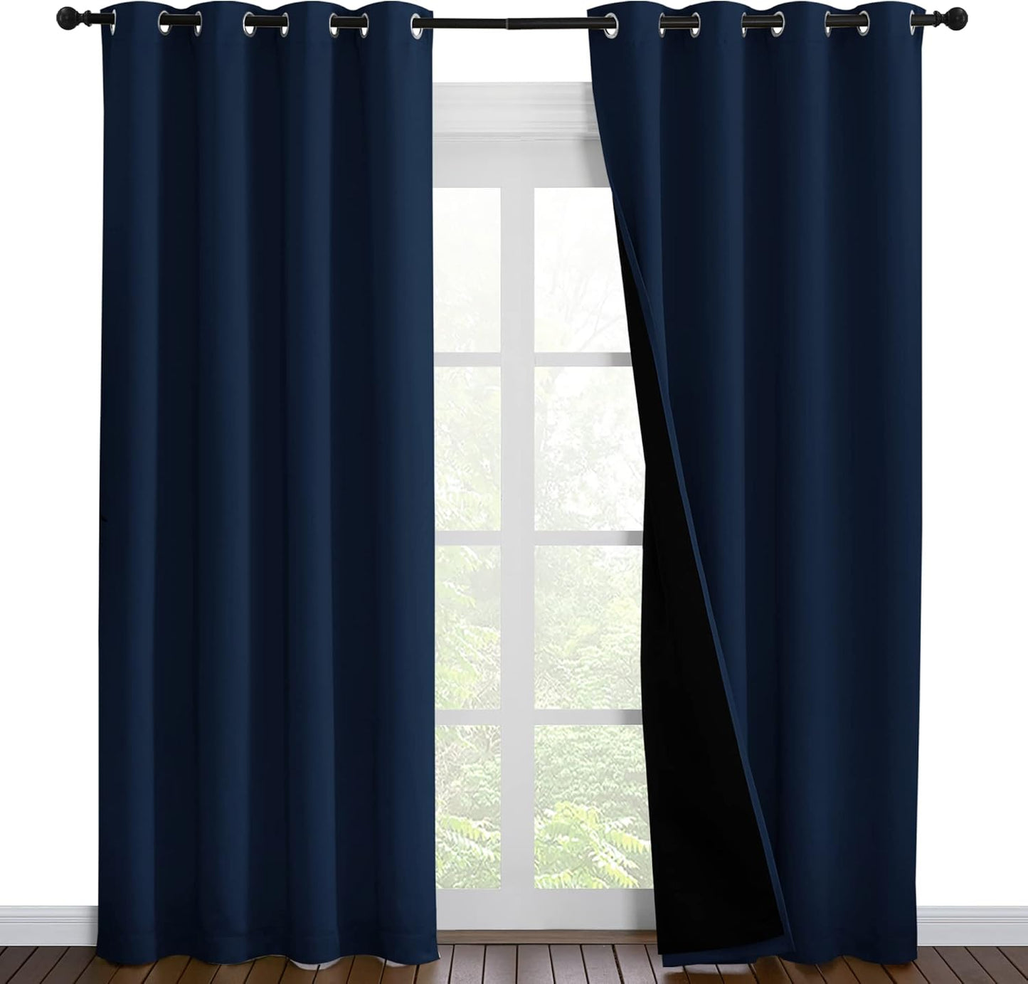 NICETOWN 100% Blackout Curtain Set, Thermal Insulated & Energy Efficiency Window Draperies for Guest Room, Full Shading Panels for Shift Worker and Light Sleepers, Navy Blue, 55W x 86L, 2 PCs