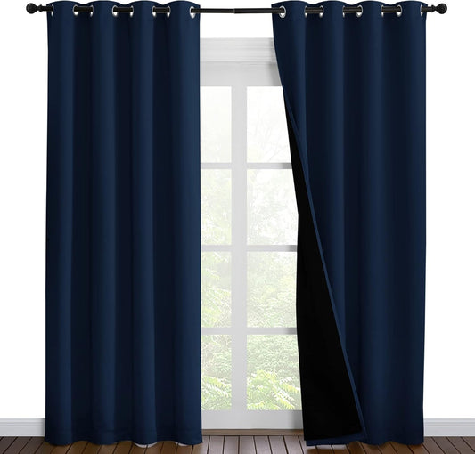 NICETOWN 100% Blackout Curtain Set, Thermal Insulated & Energy Efficiency Window Draperies for Guest Room, Full Shading Panels for Shift Worker and Light Sleepers, Navy Blue, 55W x 86L, 2 PCs