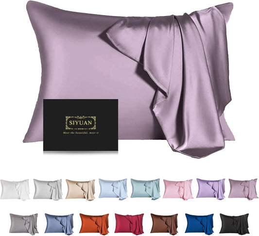 Mulberry Silk Pillowcase for Hair and Skin,Cooling Silk Pillow Case with Hidden Zipper,Allergen Proof Dual Sides Soft Breathable Smooth Silk Pillow Cover for Women (Pink Purple,King)