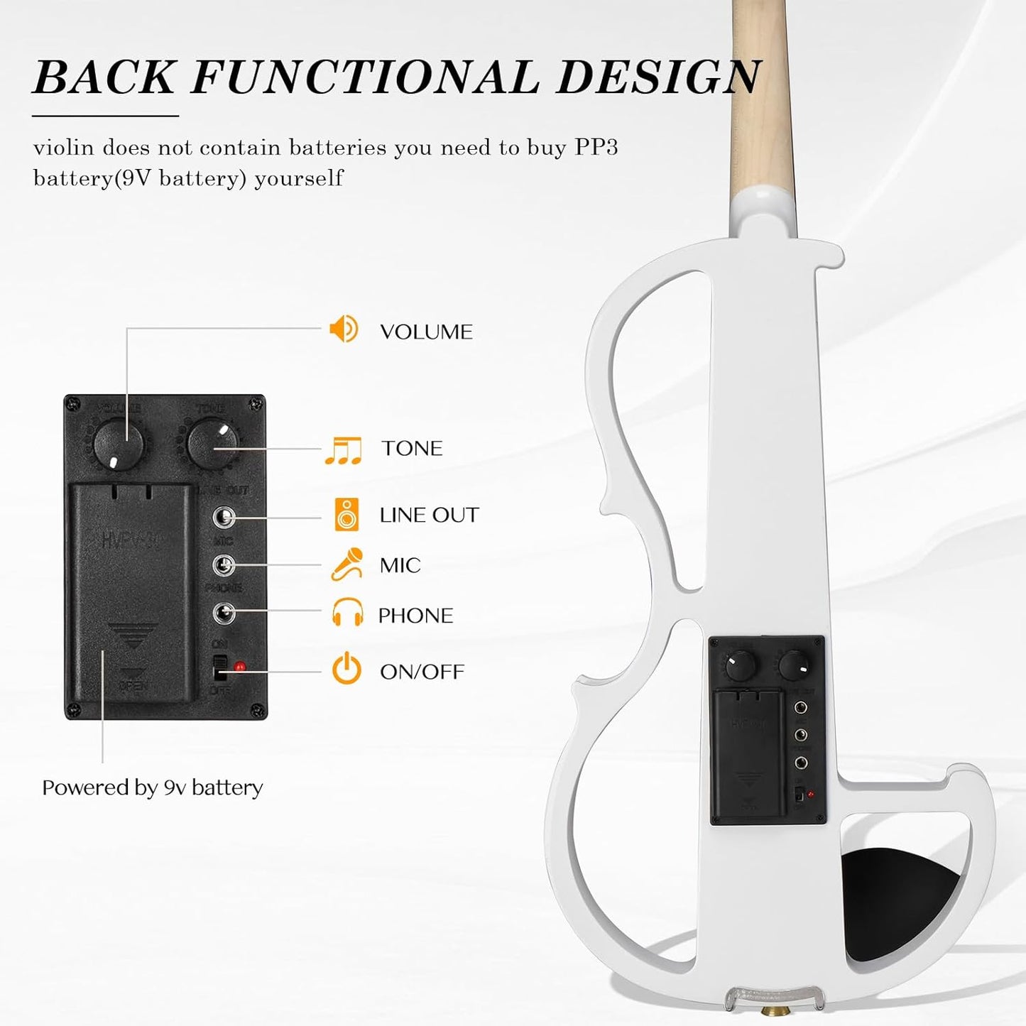 Ktaxon Full Size Electric Violin, 4/4 Acoustic Silent Electric Violin for Beginner Adults Teens with Ebony Fittings, Case, Bow, Headphone, Rosin and Extra String (White)