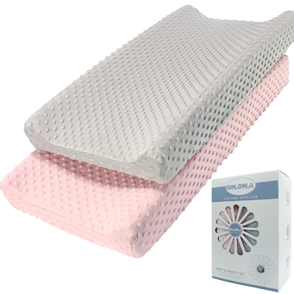 Owlowla Changing Pad Cover, Soft Minky Dots Changing Table Sheets for Baby Boy and Girl 2Pack (Grey/Pink)