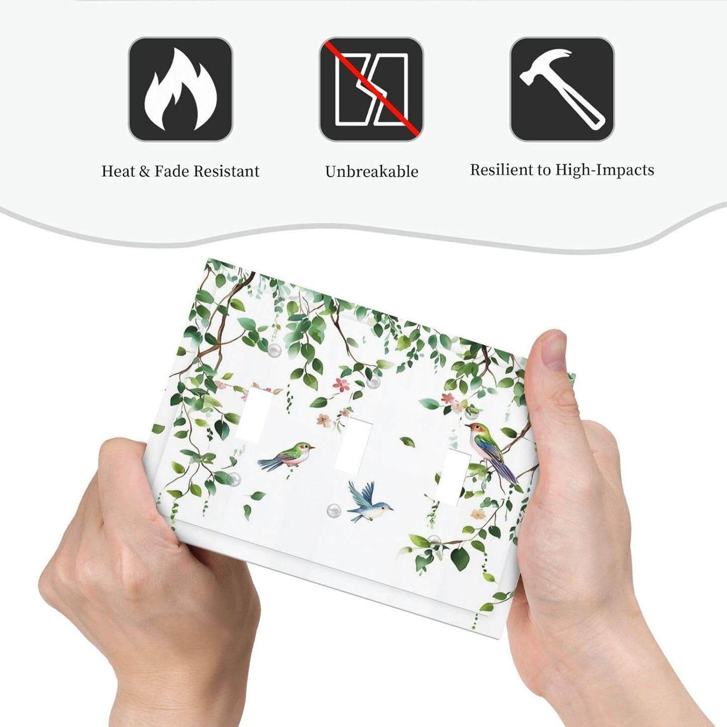 Decorative Switch Plates Green Leaves Bird Eucalyptus Sage Plant 3 Gang Wall Plate Triple Toggle Light Switch Cover Faceplate Electrical Wall Panels For Bed Room Living Room Decor