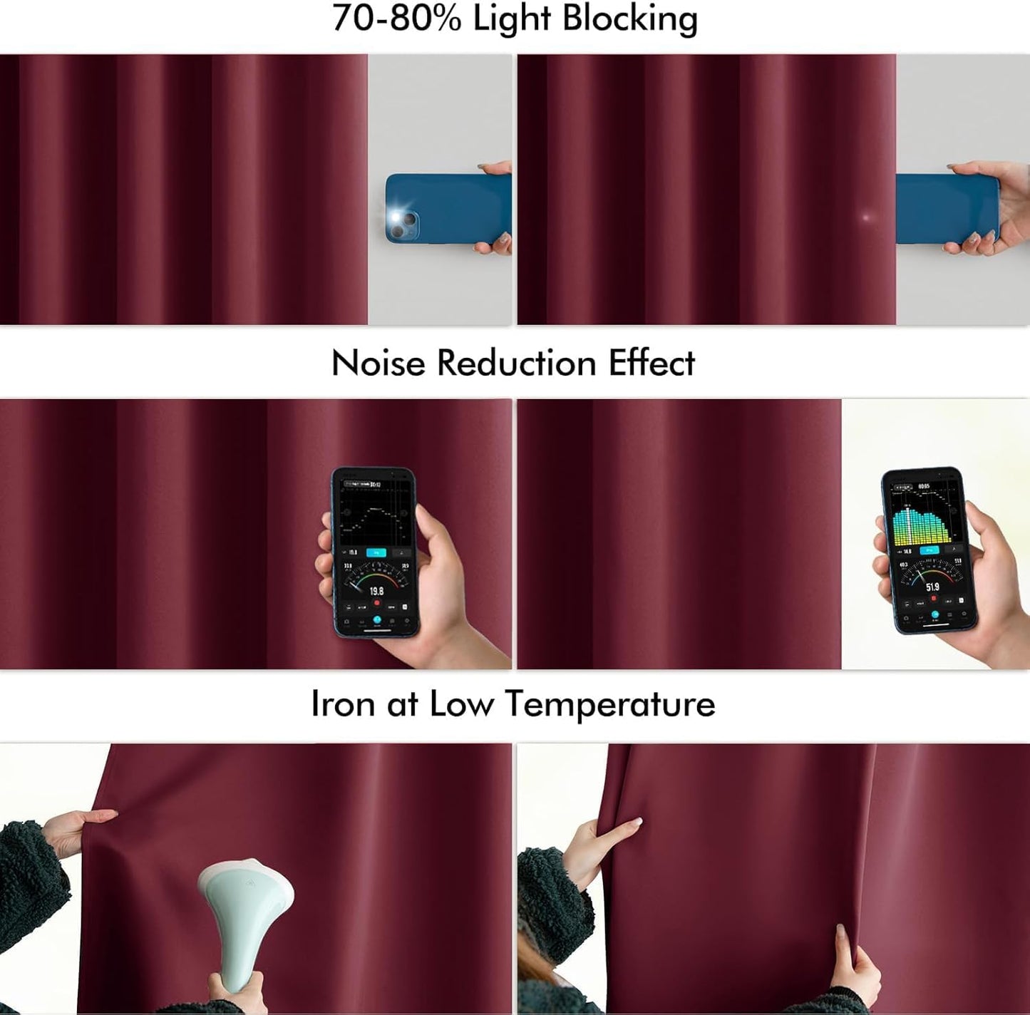 MIULEE Wine Red Back Tab Blackout Curtains 90 Inches Long 2 Panels Set for Living Room Bedroom Privacy, Rod Pocket/Pinch Pleat Thermal Insulated Room Darkening Pleated Light Blocking Drapes